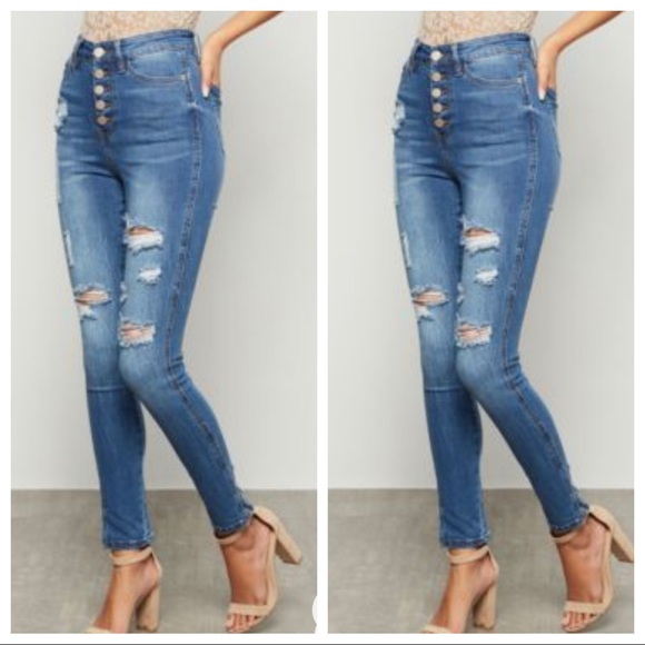 37 Chic 5 Button closure distressed skinny jeans - Picture 4 of 7